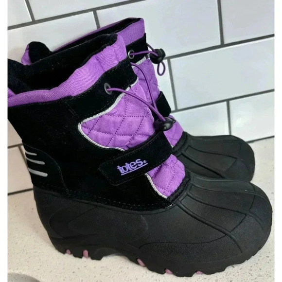 Totes Girls Juliet Water Resistant Leather Rain Snow Boots Purple Sz 4 - Picture 8 of 10